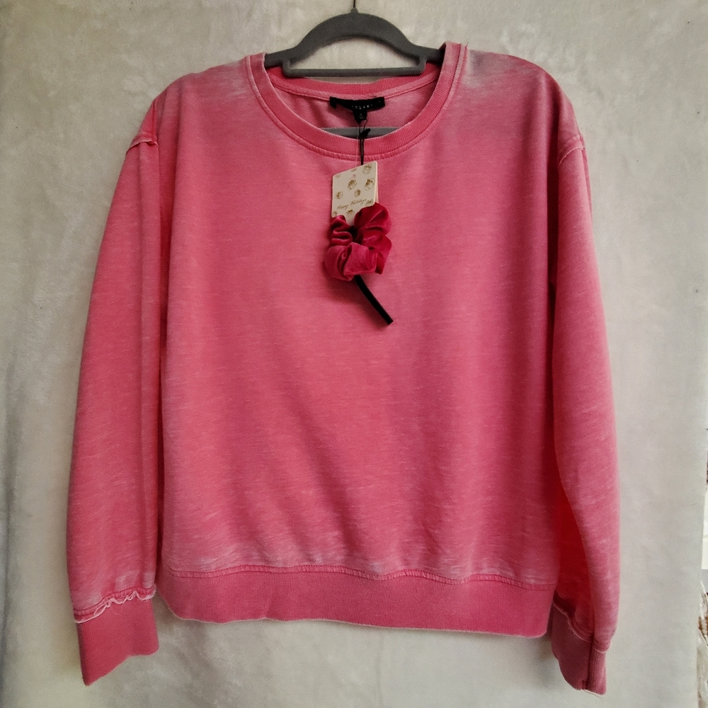 Jane And Delancey Womens Long Sleeve Crew Neck Pink Cotton Blend Top Size S New